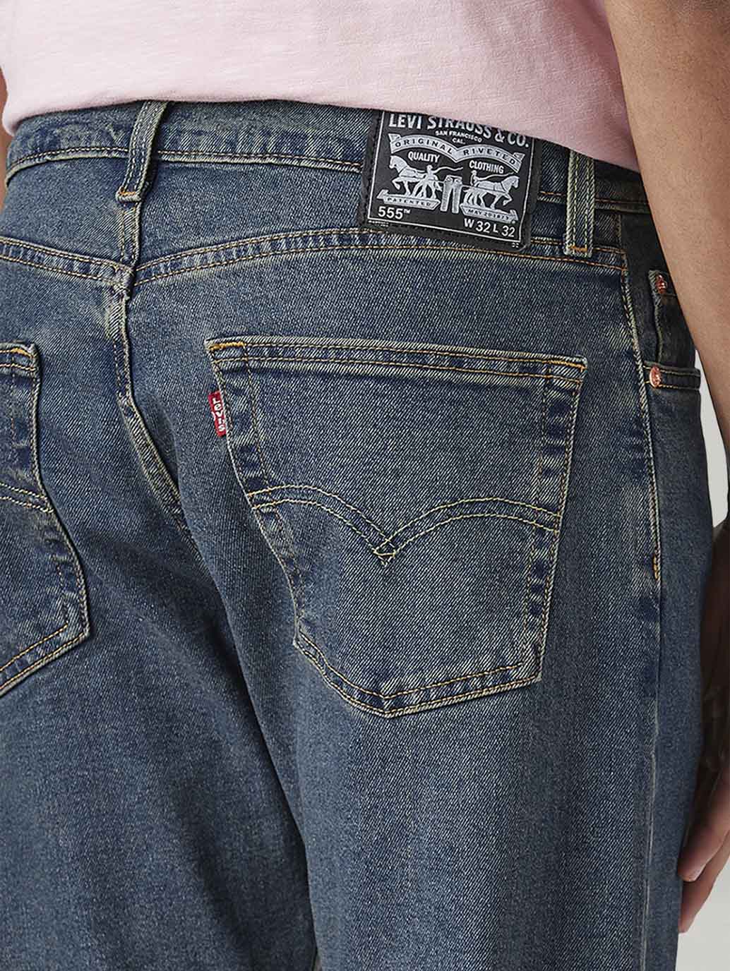 Men's 555 Blue Relaxed Straight Fit Mid Rise Tinted Jeans - Detail View