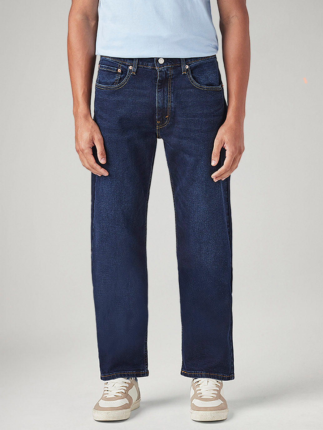 Men's 555 Dark Blue Relaxed Straight Fit Mid Rise Jeans - Front View