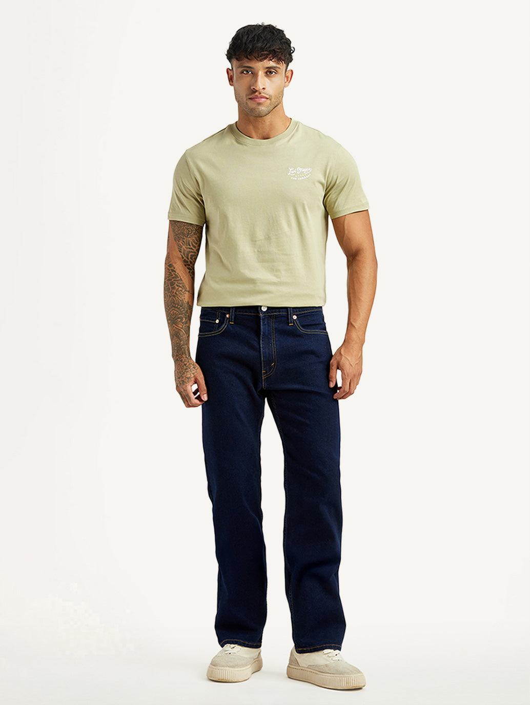Men's 555 Dark Indigo Relaxed Straight Fit Mid Rise Jeans - Front View