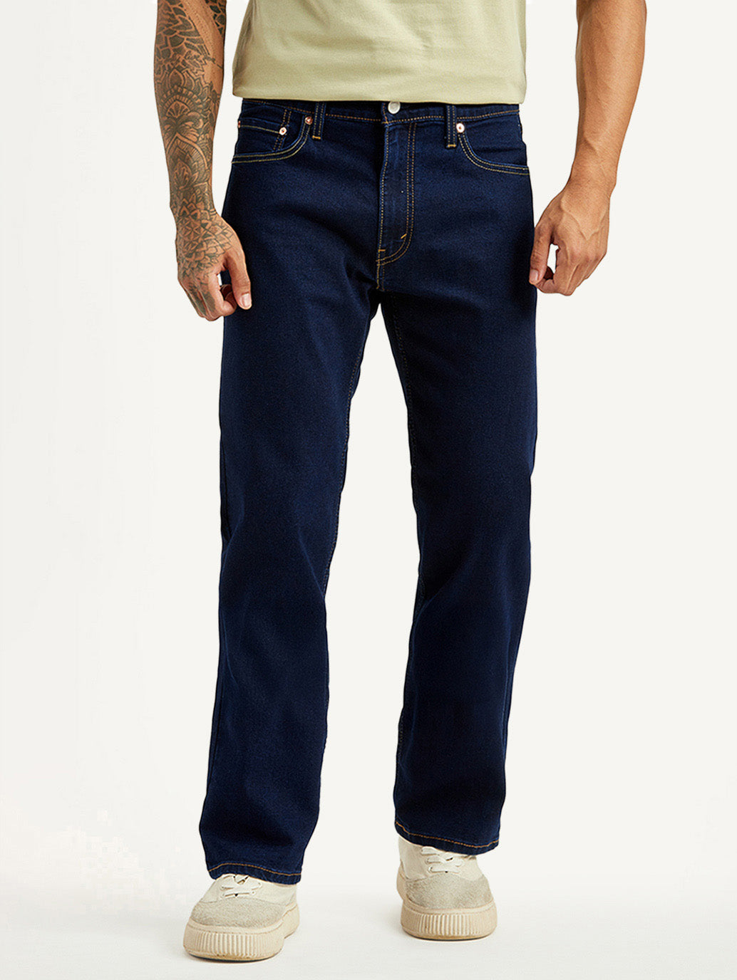Men's 555 Dark Indigo Relaxed Straight Fit Mid Rise Jeans - Front View