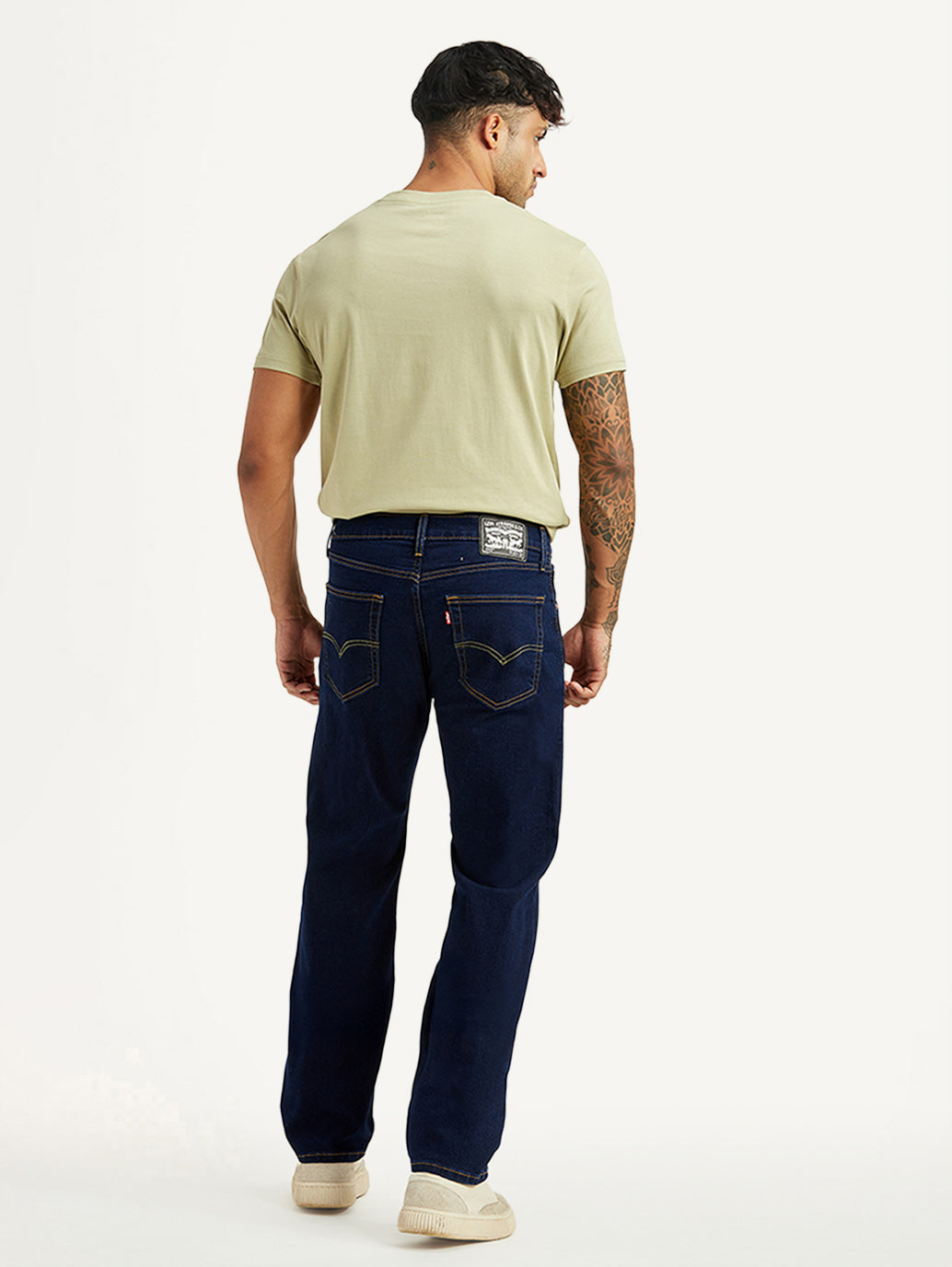 Men's 555 Dark Indigo Relaxed Straight Fit Mid Rise Jeans - Back View