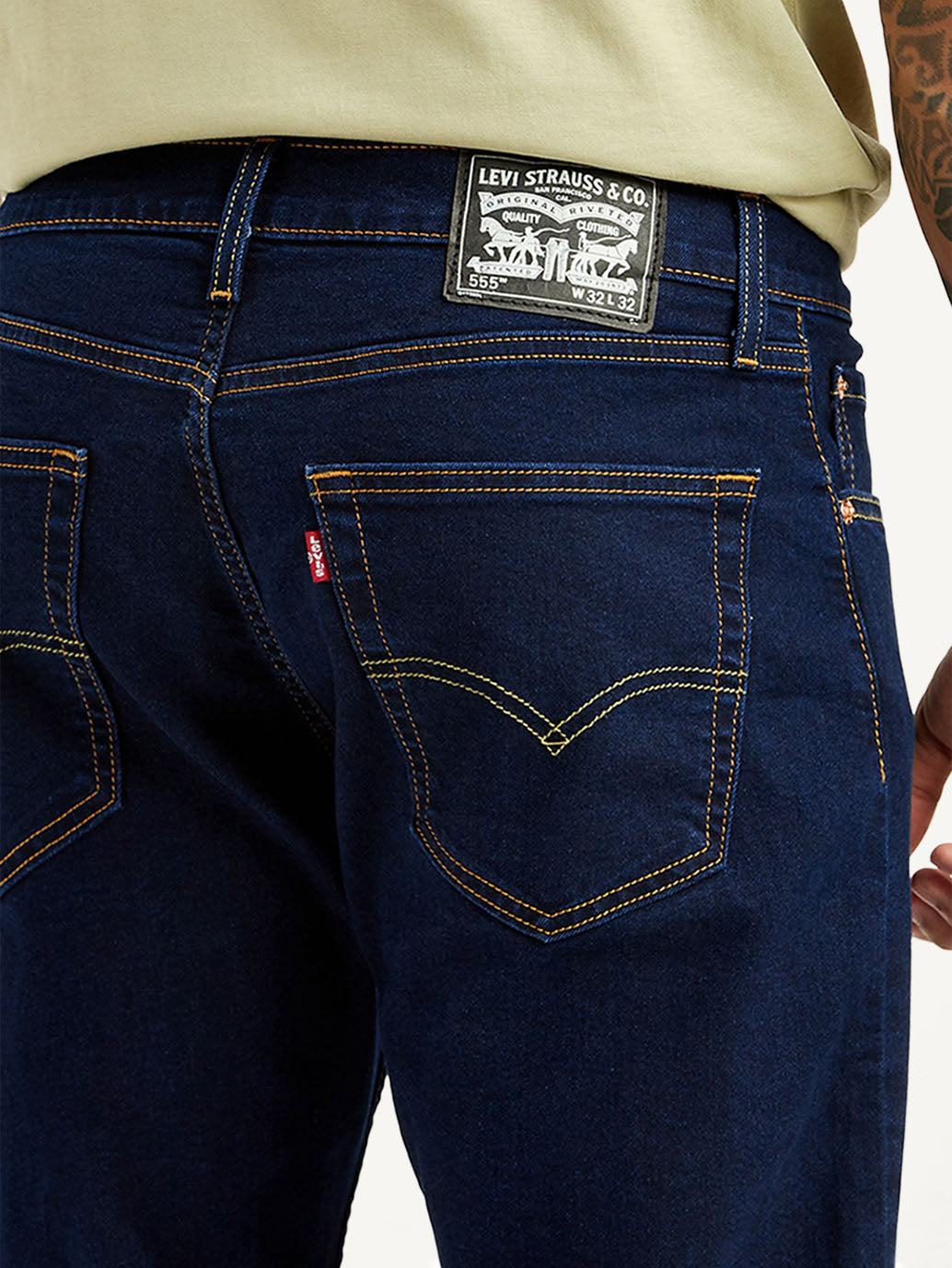 Men's 555 Dark Indigo Relaxed Straight Fit Mid Rise Jeans - Detail View