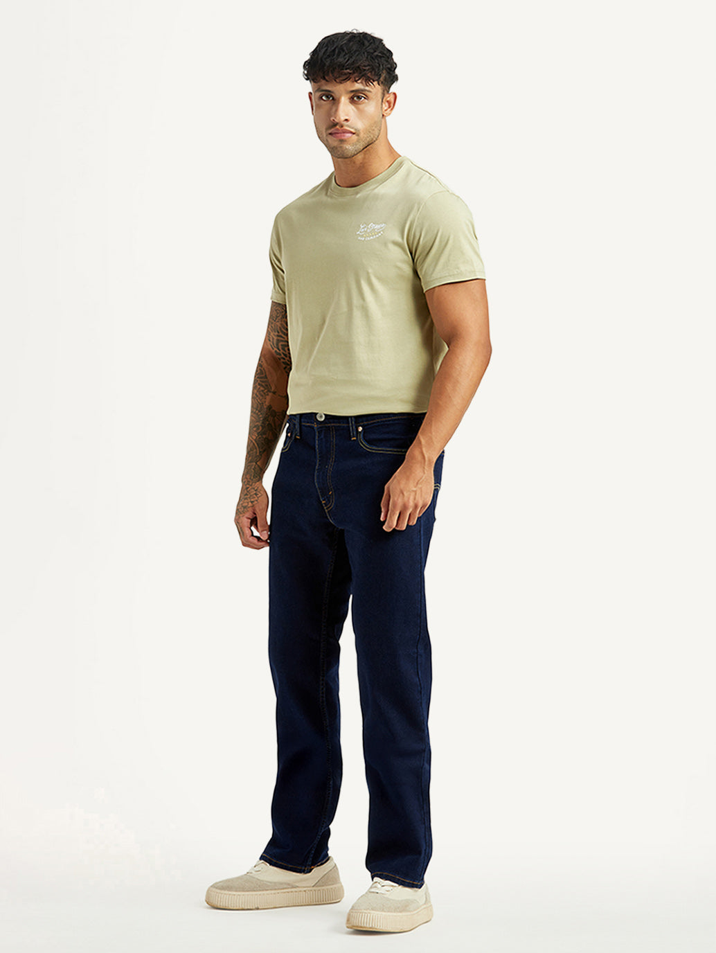 Men's 555 Dark Indigo Relaxed Straight Fit Mid Rise Jeans - Side View
