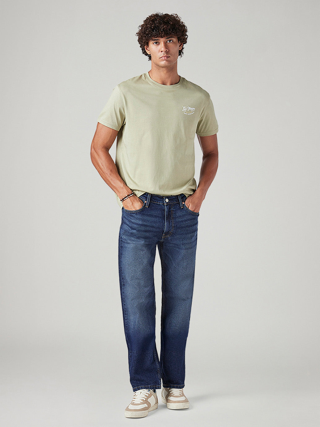 Men's 555 Blue Relaxed Straight Fit Mid Rise Jeans