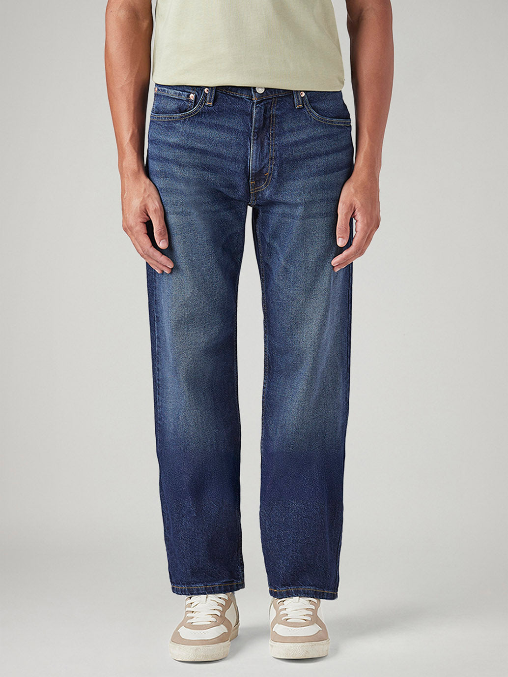 Men's 555 Blue Relaxed Straight Fit Mid Rise Jeans - Front View