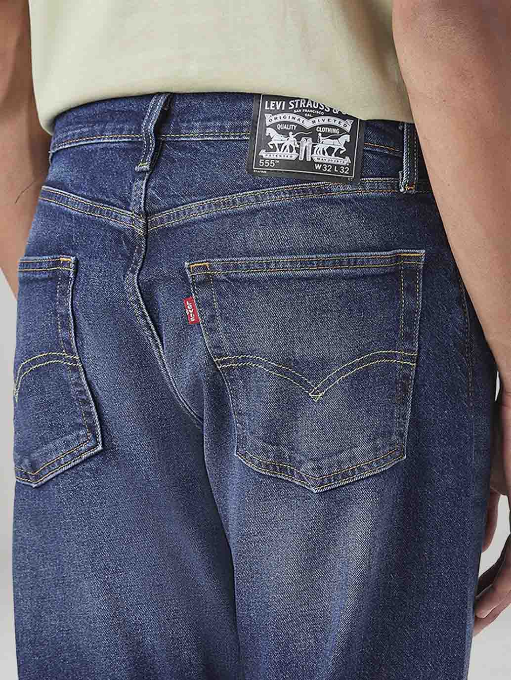 Men's 555 Blue Relaxed Straight Fit Mid Rise Jeans - 20 View
