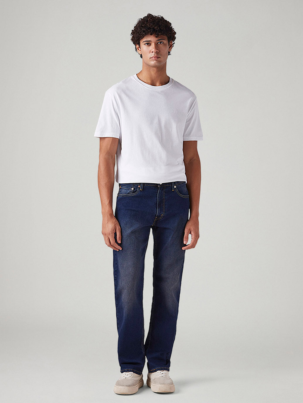 Men's 555 Dark Blue Relaxed Straight Fit Mid Rise Tinted Jeans - Front View