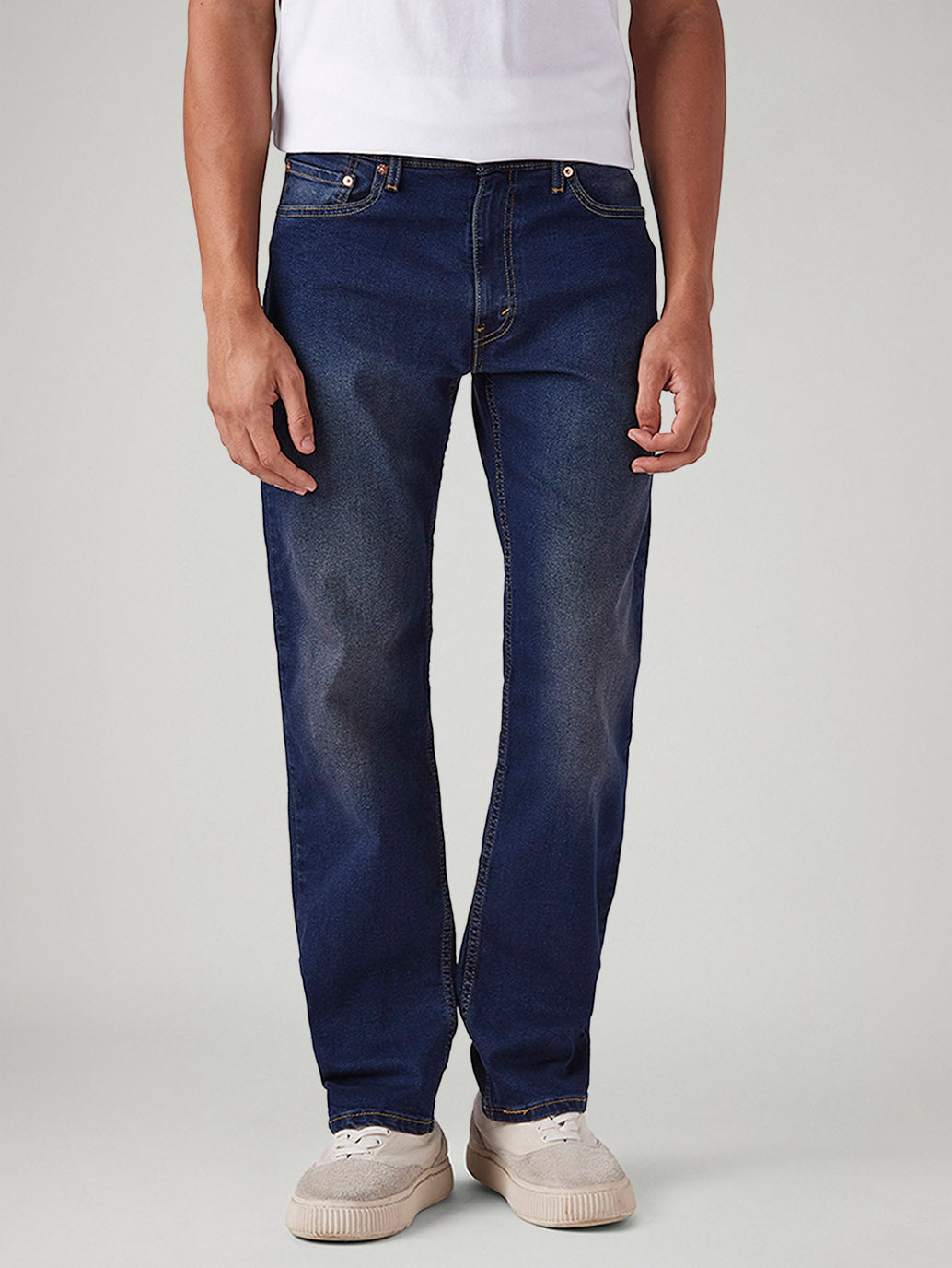 Men's 555 Dark Blue Relaxed Straight Fit Mid Rise Tinted Jeans - Front View