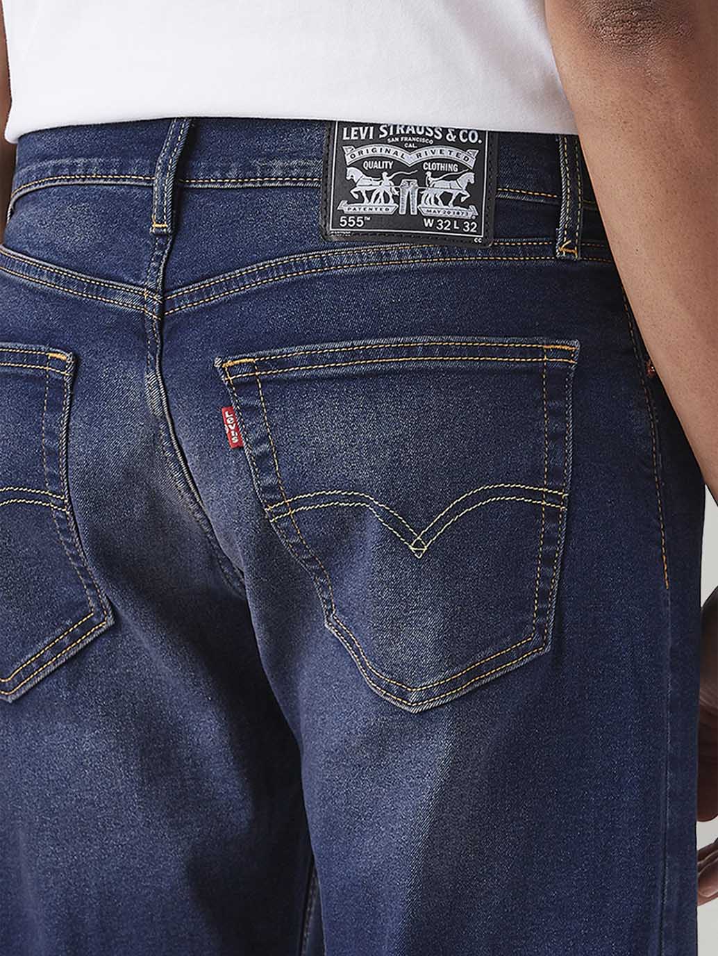 Men's 555 Dark Blue Relaxed Straight Fit Mid Rise Tinted Jeans - Detail View