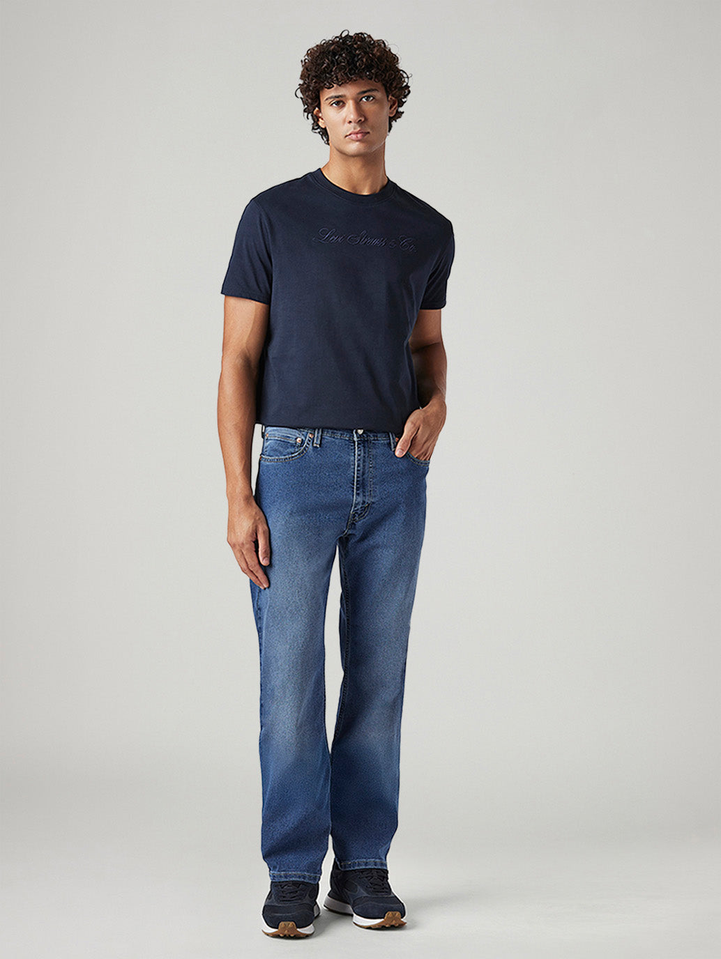 Men's 555 Blue Relaxed Straight Fit Mid Rise Jeans