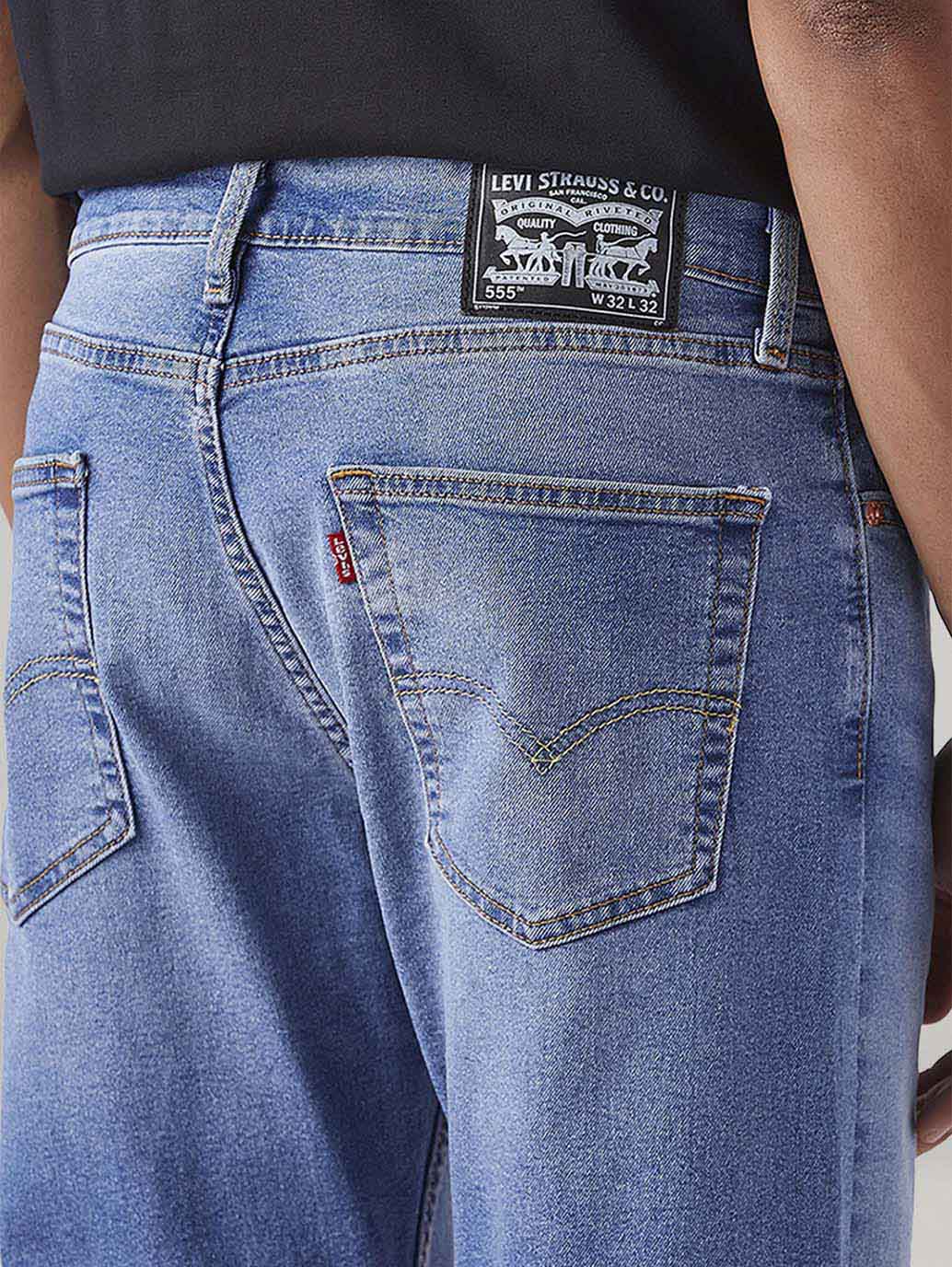 Men's 555 Light Blue Relaxed Straight Fit Mid Rise Jeans - Detail View