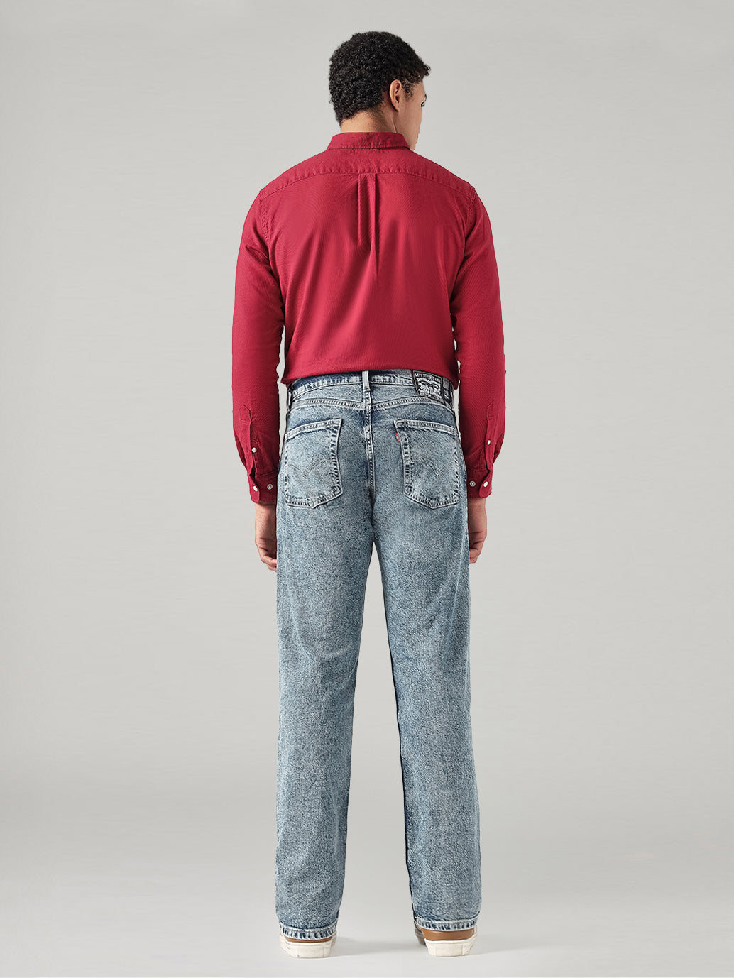 Men's Blue Relaxed Straight Fit Mid Rise Jeans - Back View