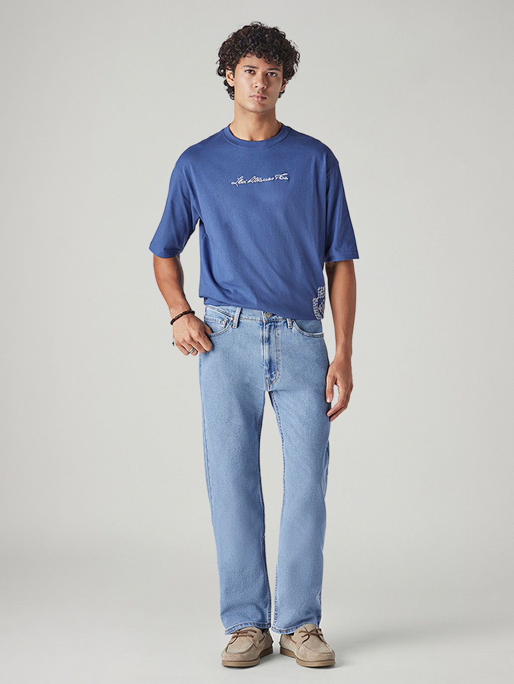 Men's 555 Light Blue Relaxed Straight Fit Mid Rise Jeans