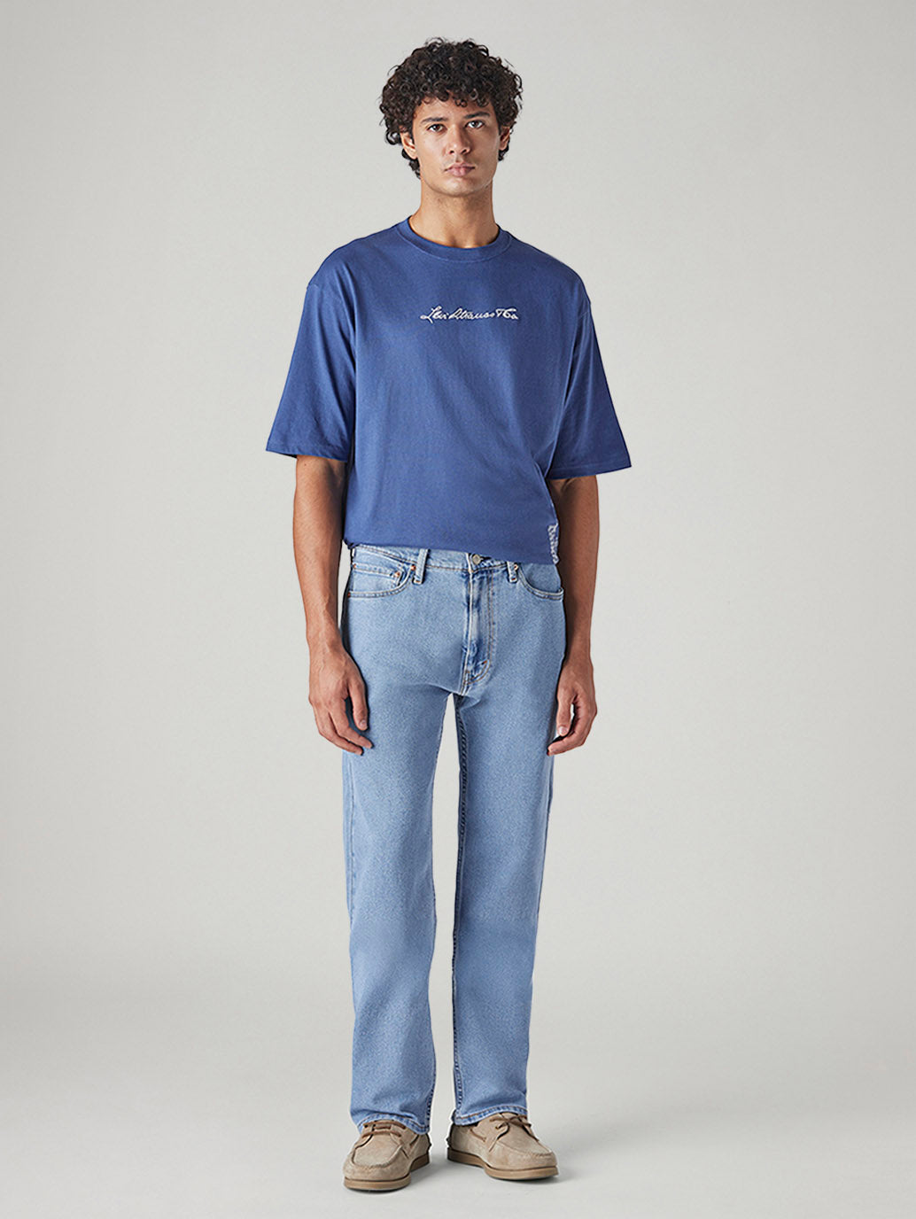 Men's 555 Light Blue Relaxed Straight Fit Mid Rise Jeans - Front View