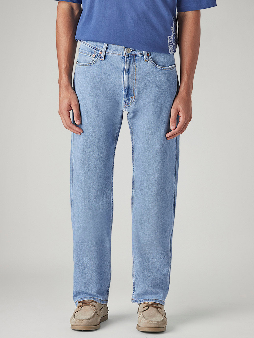Men's 555 Light Blue Relaxed Straight Fit Mid Rise Jeans - Front View