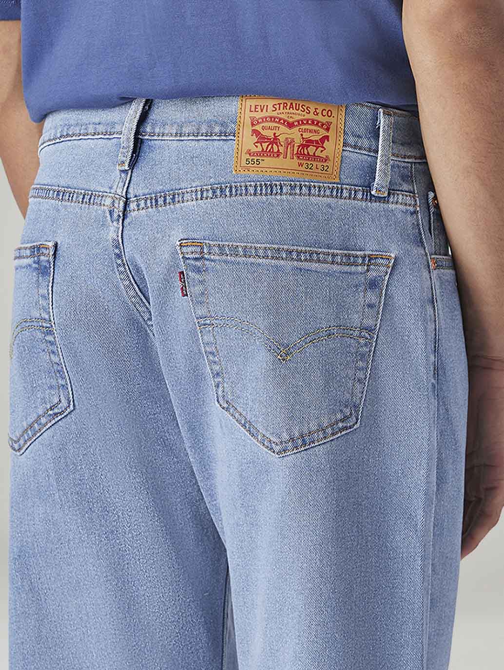 Men's 555 Light Blue Relaxed Straight Fit Mid Rise Jeans - Detail View