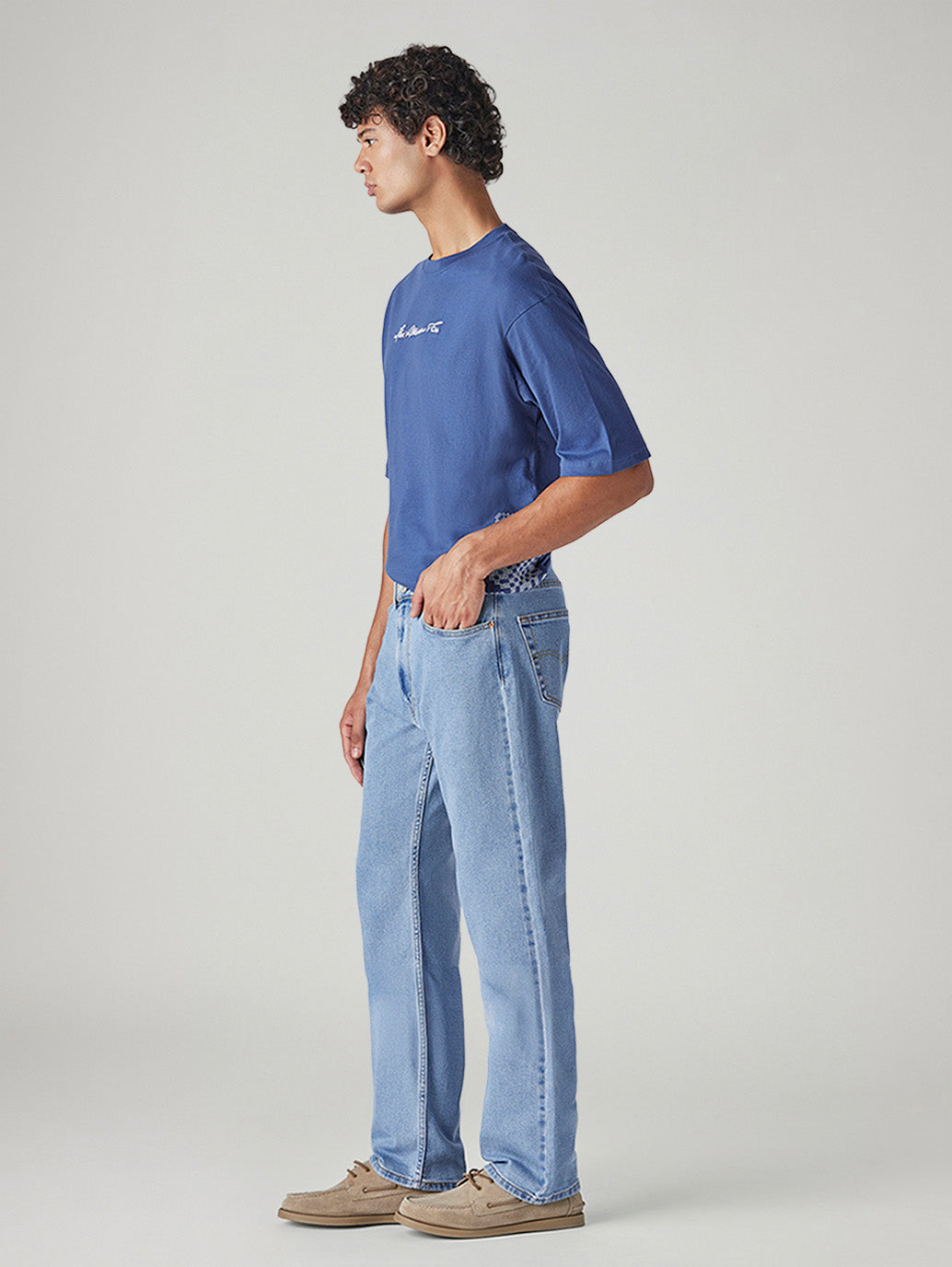 Men's 555 Light Blue Relaxed Straight Fit Mid Rise Jeans - Side View
