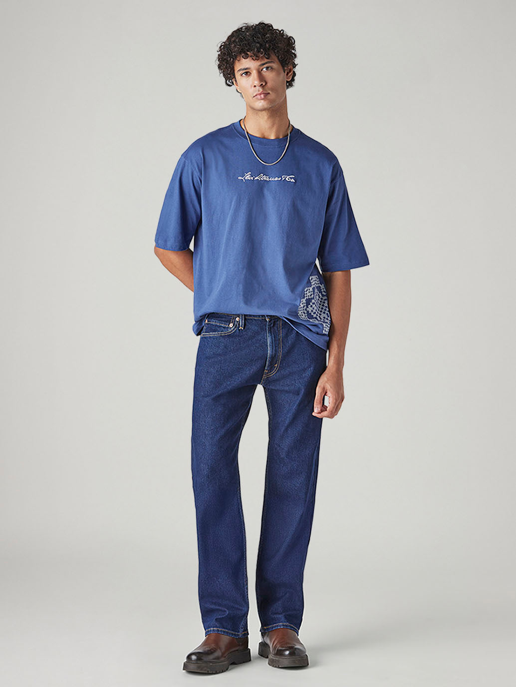 Men's 555 Blue Relaxed Straight Fit Mid Rise Jeans