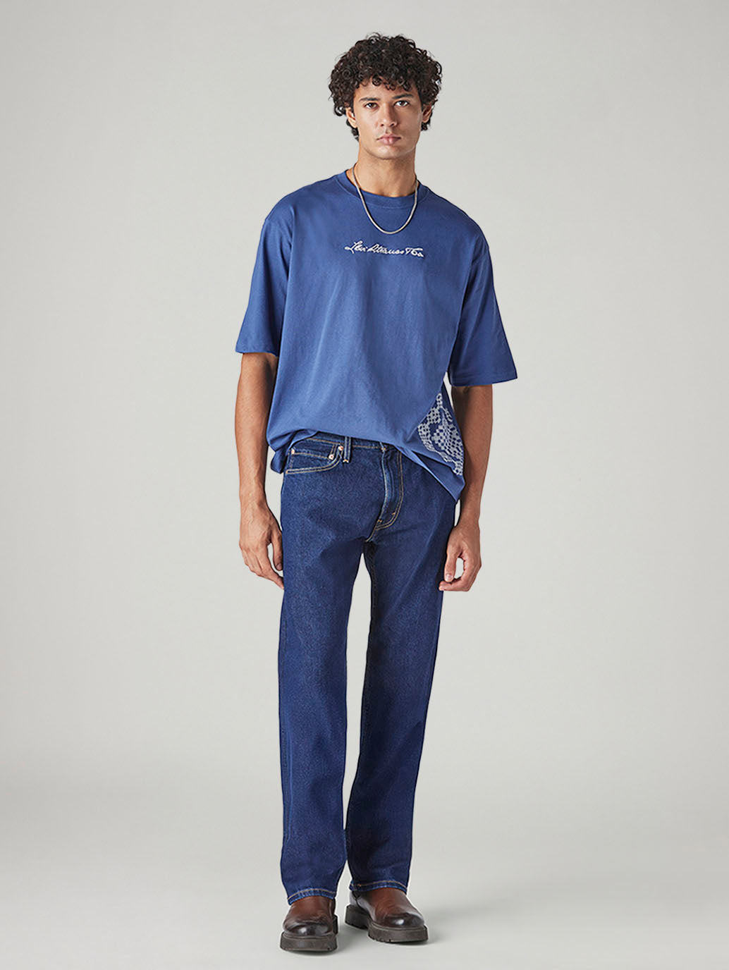 Men's 555 Blue Relaxed Straight Fit Mid Rise Jeans - Front View