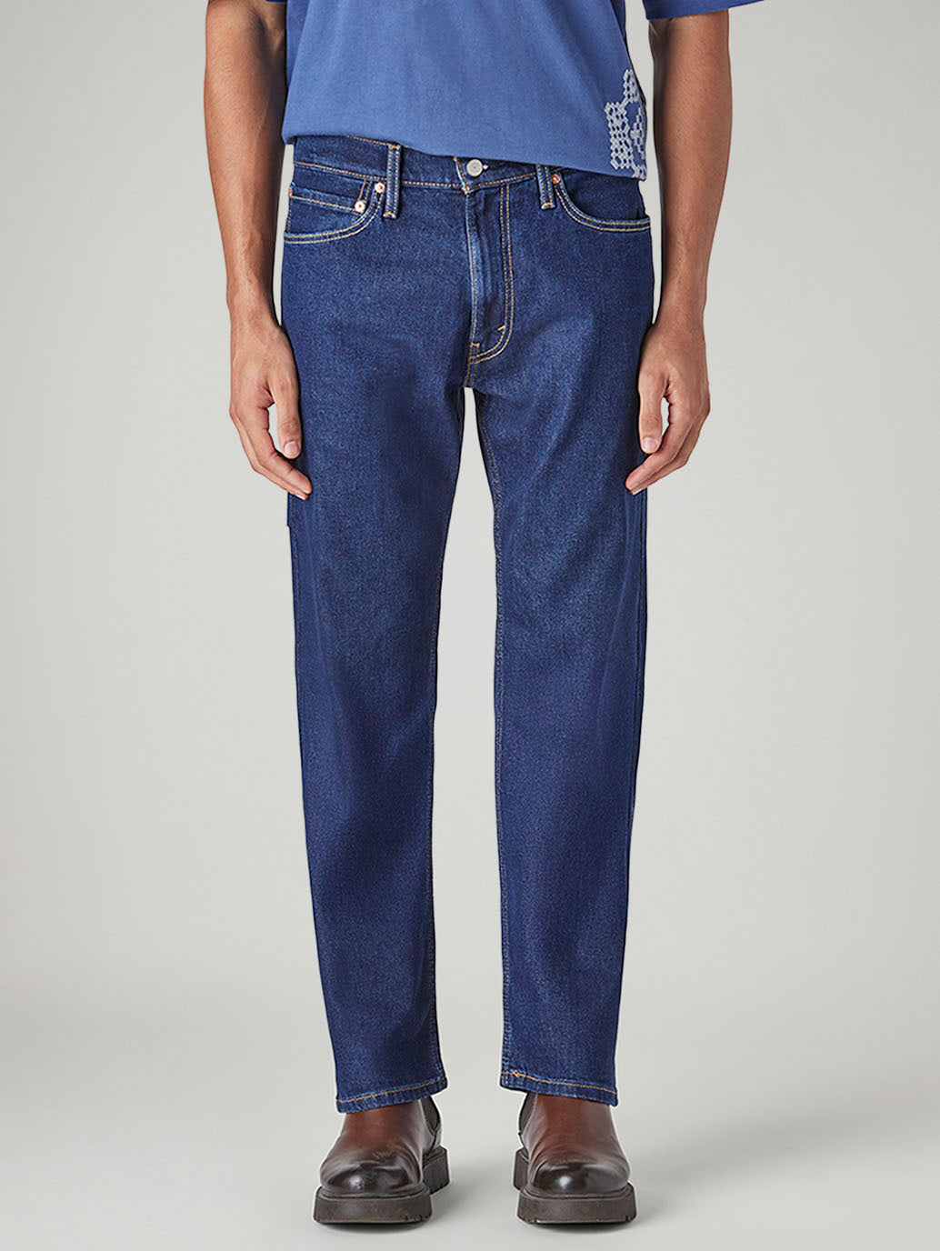 Men's 555 Blue Relaxed Straight Fit Mid Rise Jeans - Front View