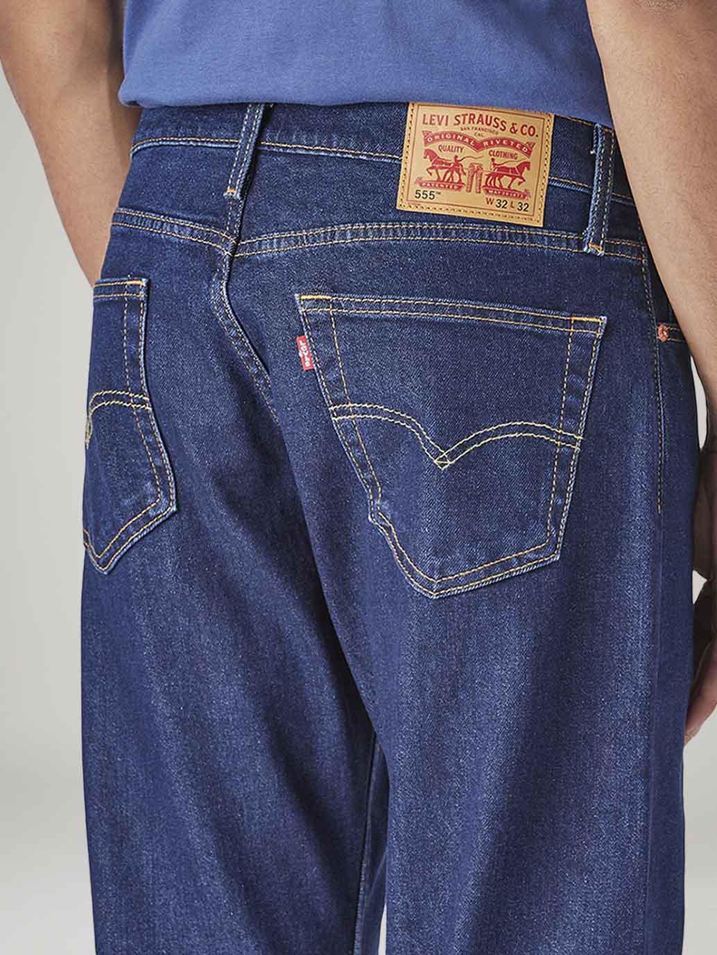 Men's 555 Blue Relaxed Straight Fit Mid Rise Jeans - Detail View