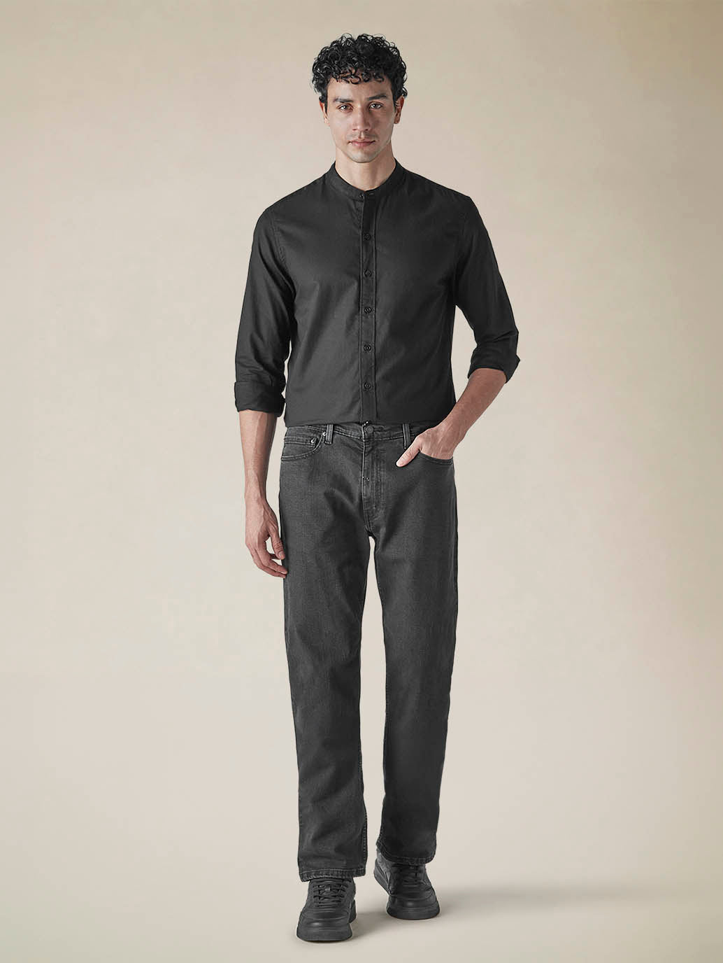 Men's 555 Charcoal Grey Relaxed Straight Fit Mid Rise Jeans - 176133a3-3265-4d46-b50d-fb95a77a5f64 View