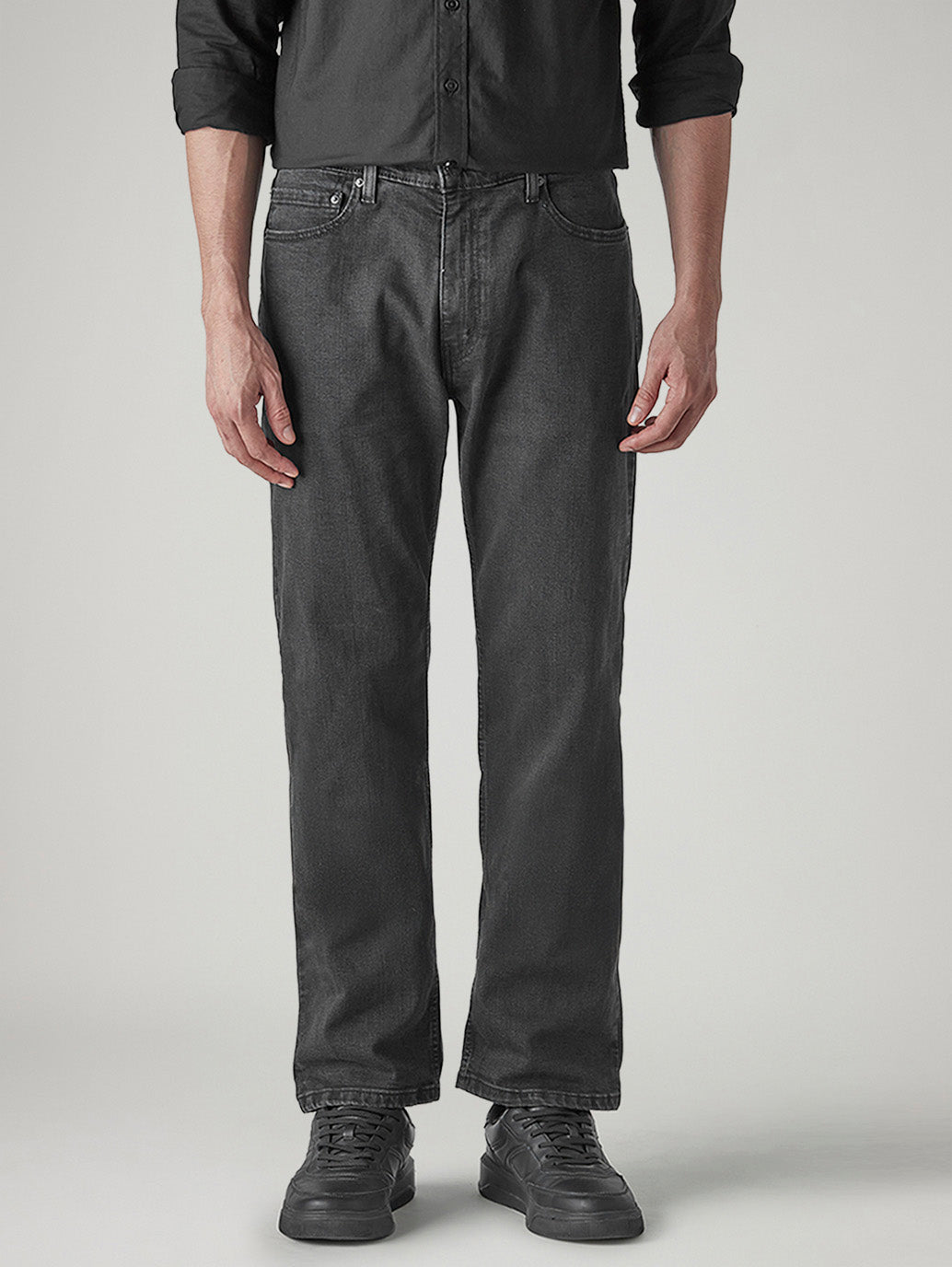 Men's 555 Charcoal Grey Relaxed Straight Fit Mid Rise Jeans - Front View