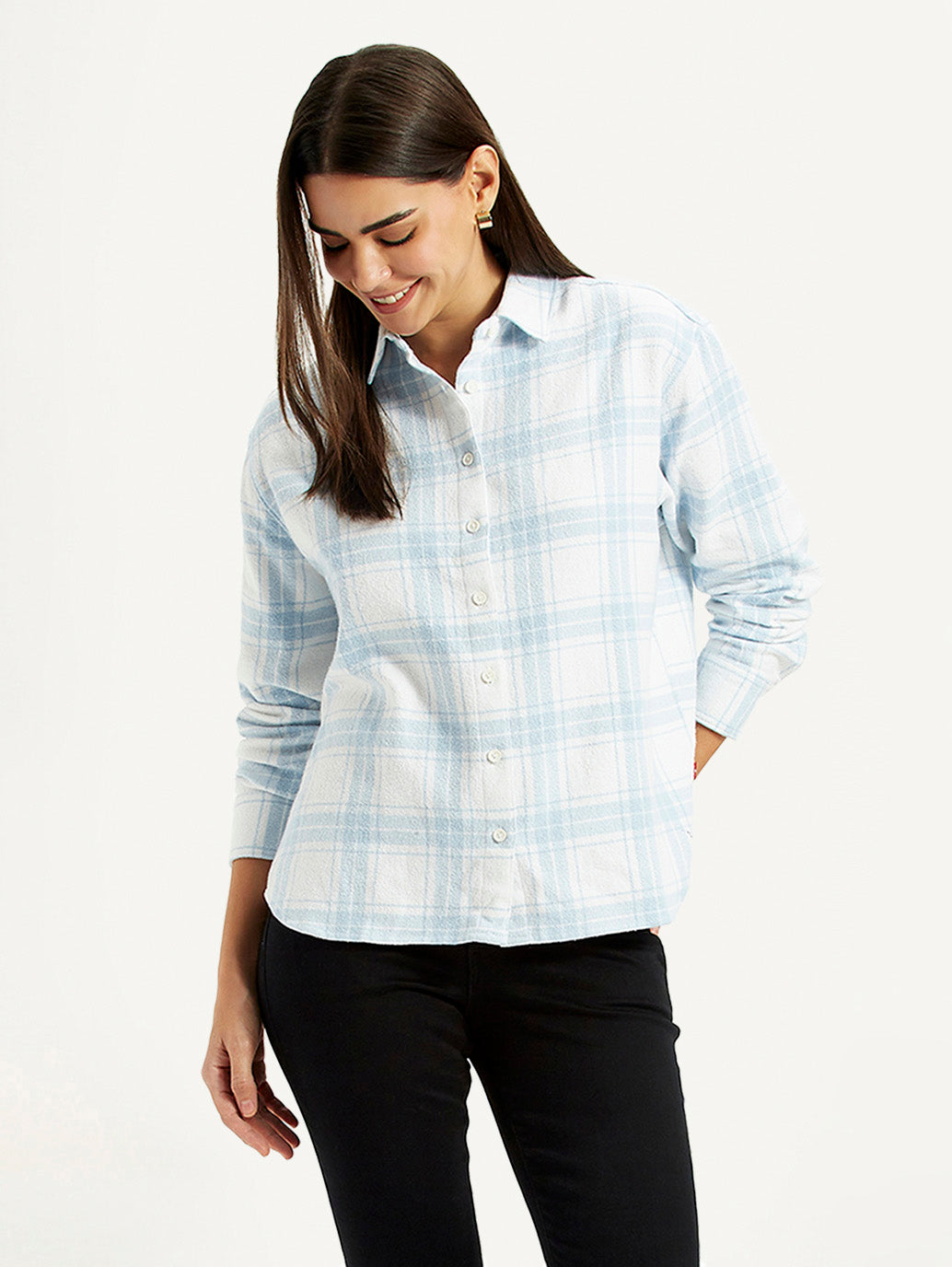 Women's Checkered White Relaxed Fit Shirt