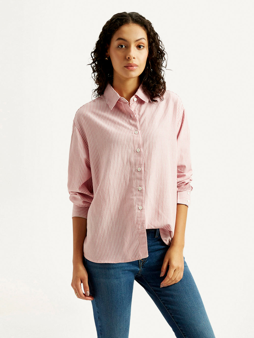 Women's Pink Striped Relaxed Fit Shirt