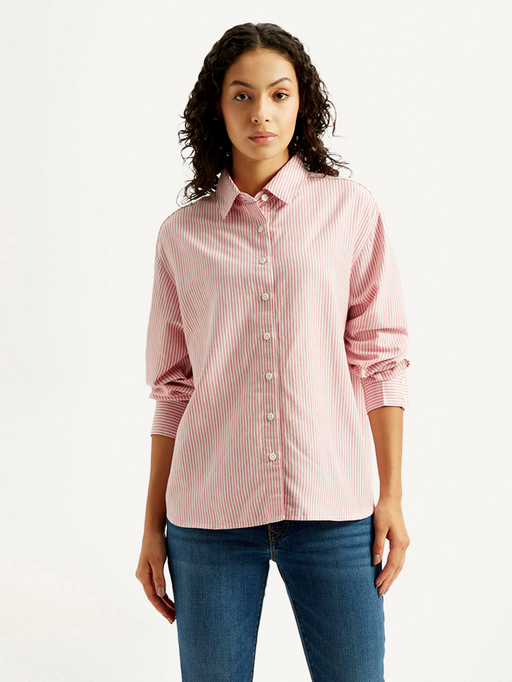 Women's Striped Slim Fit Linen Shirt - Front View