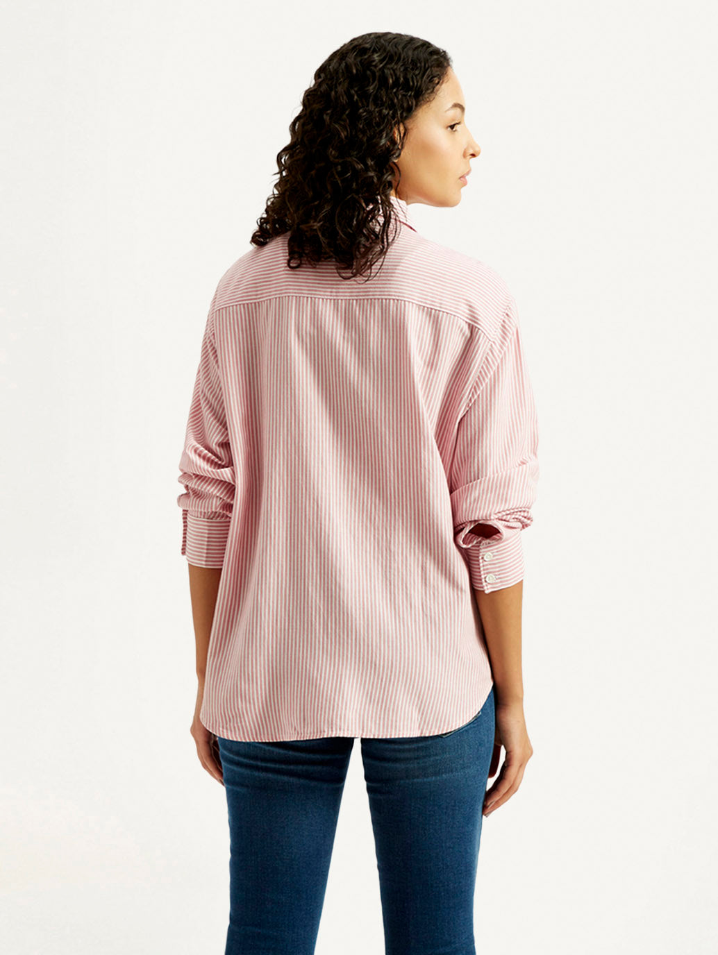 Women's Striped Slim Fit Linen Shirt - Back View
