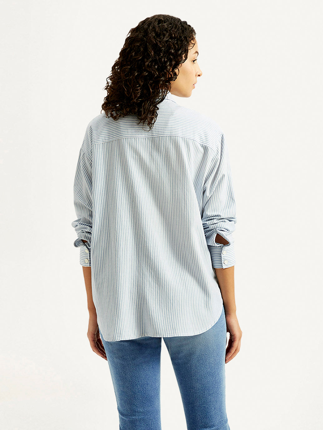 Women's Striped Slim Fit Linen Shirt - Back View
