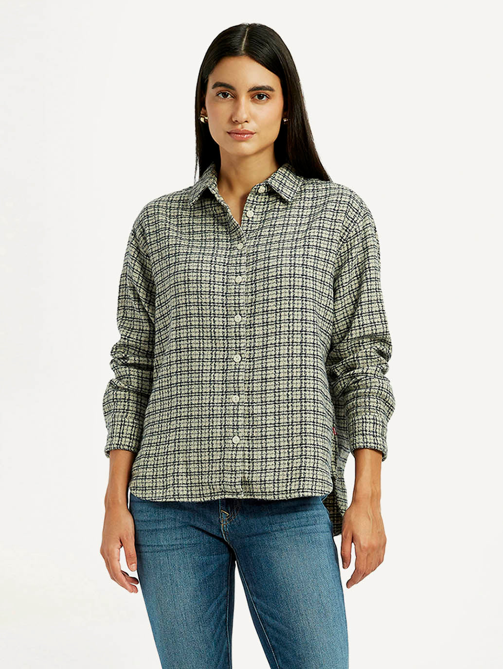 Women's Checkered Green Slim Fit Shirt - Styleshot View