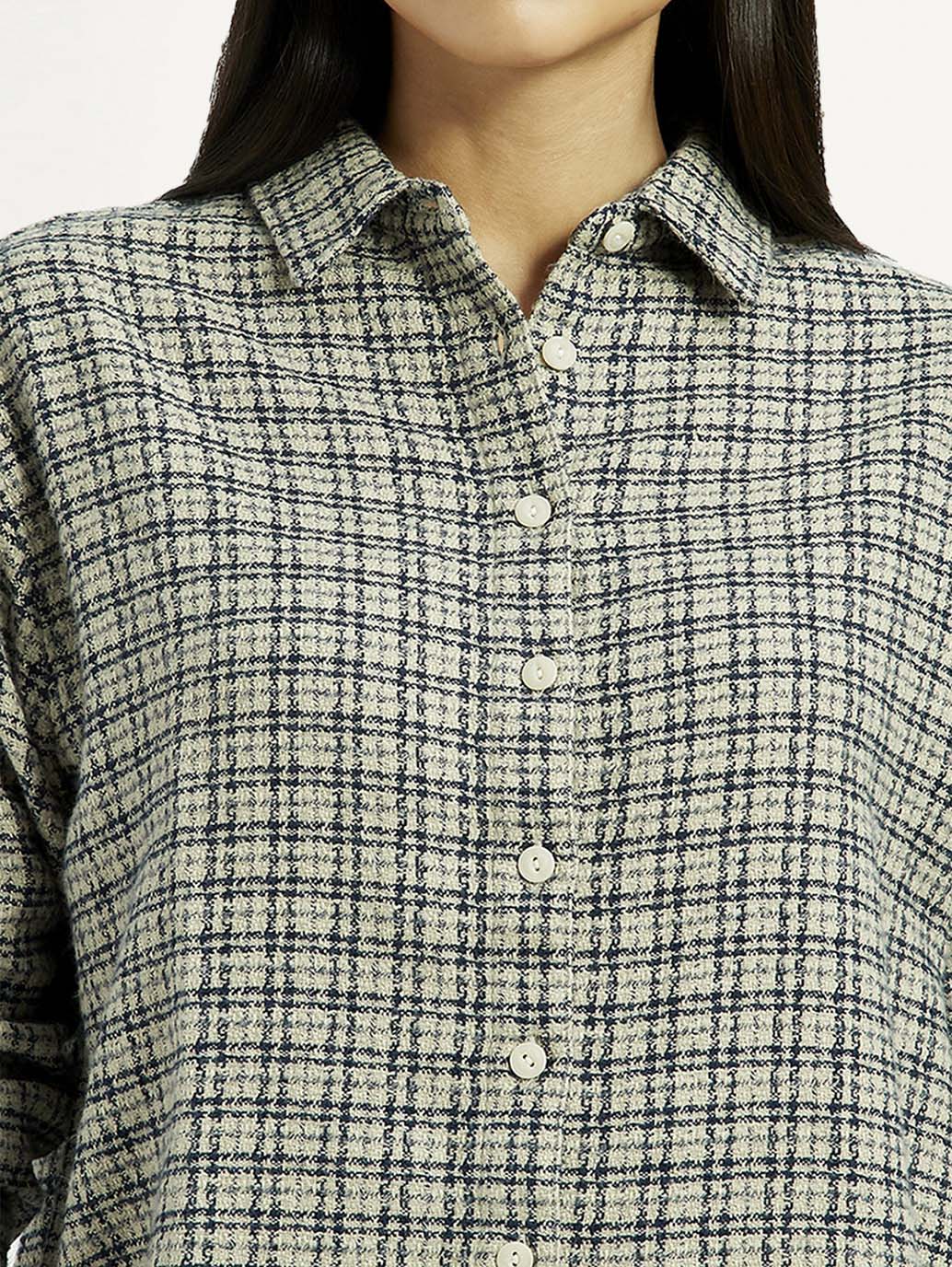 Women's Checkered Green Slim Fit Shirt - Detail View