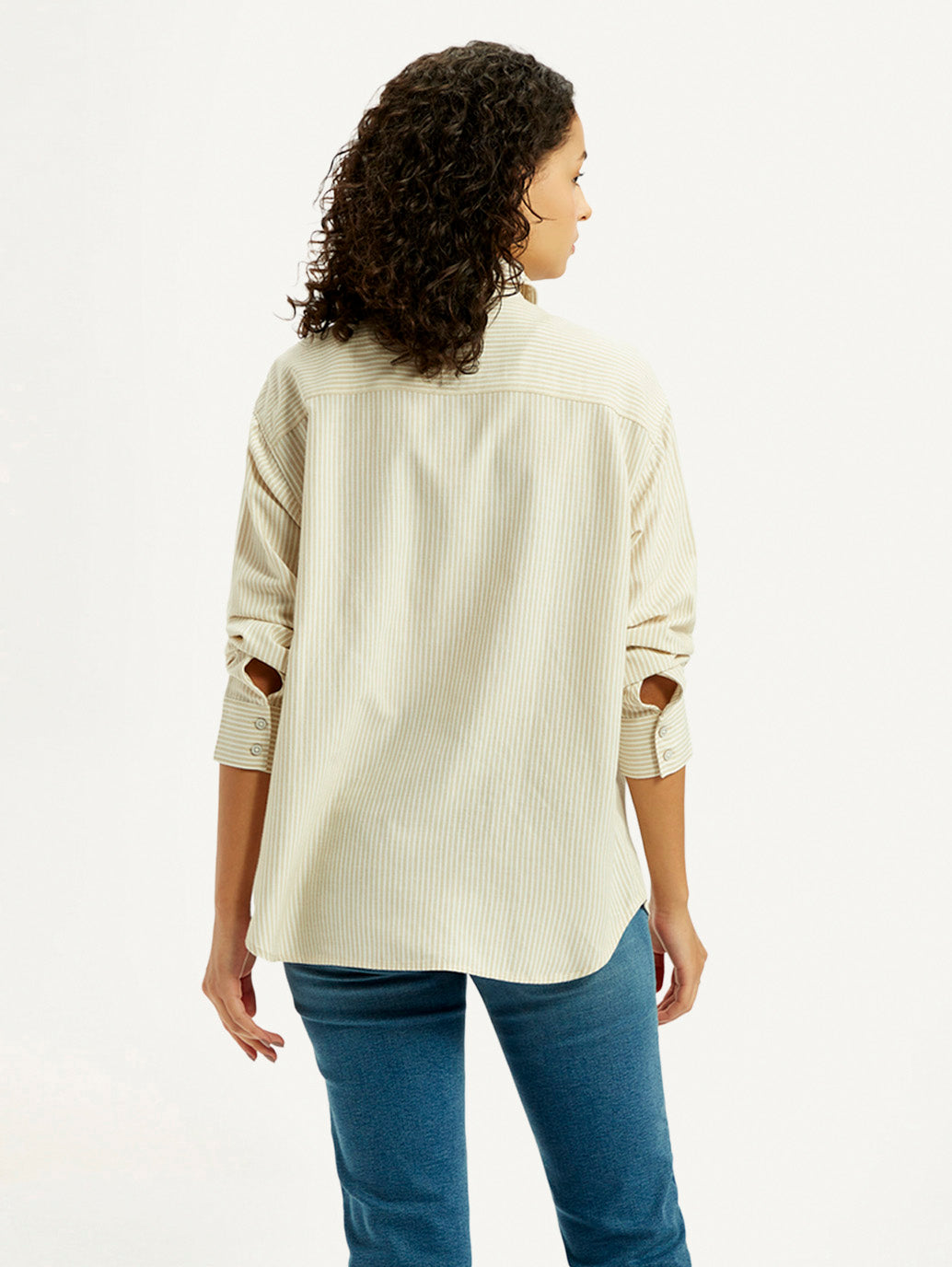 Women's Striped Beige Slim Fit Shirt - Back View