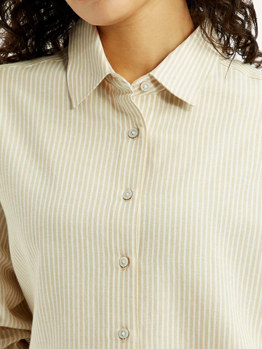 Women's Striped Beige Slim Fit Shirt - Detail View