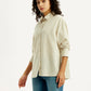 Women's Striped Beige Slim Fit Shirt - Side View