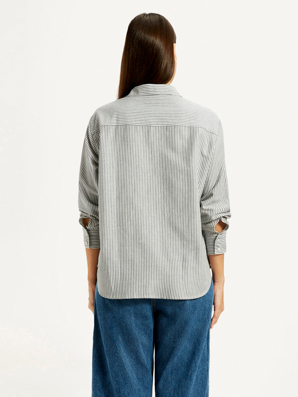 Women's Striped Grey Slim Fit Shirt - Back View