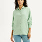Women's Textured Light Green Slim Fit Shirt - Front View