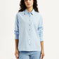 Women's Solid Light-Blue Slim Fit Shirt - Front View