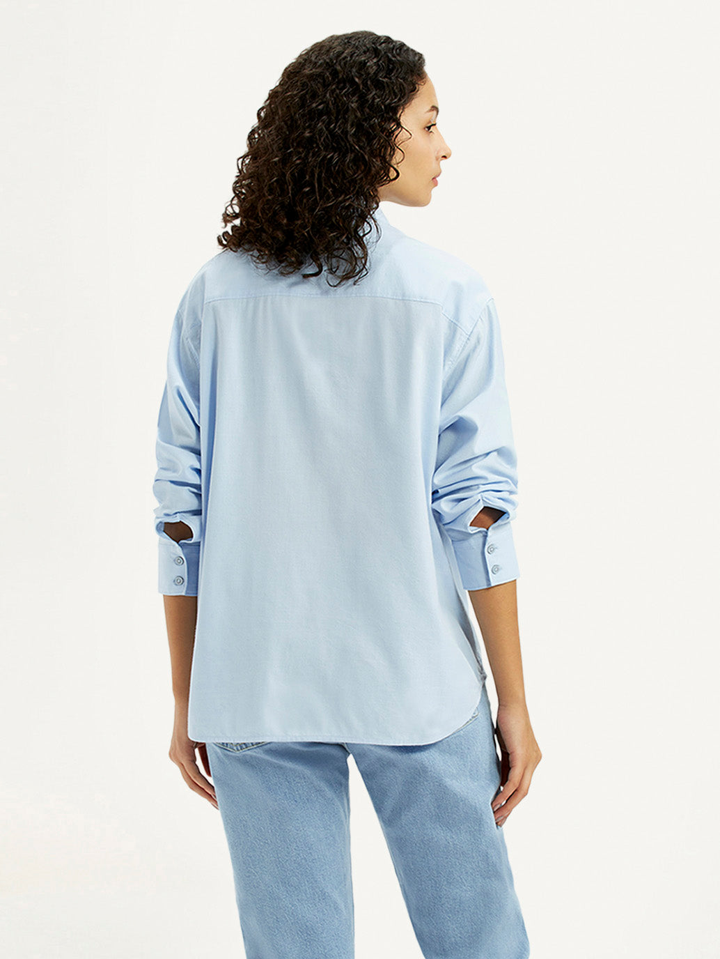 Women's Solid Light-Blue Slim Fit Shirt - Back View