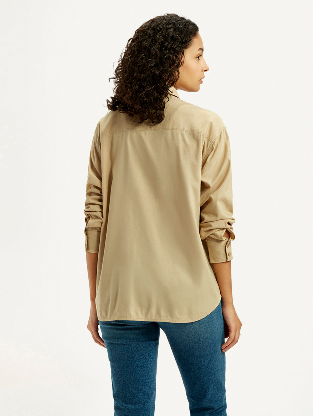 Women's Solid Beige Slim Fit Shirt - Back View