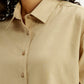 Women's Solid Beige Slim Fit Shirt - Detail View