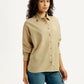 Women's Solid Beige Slim Fit Shirt - Side View