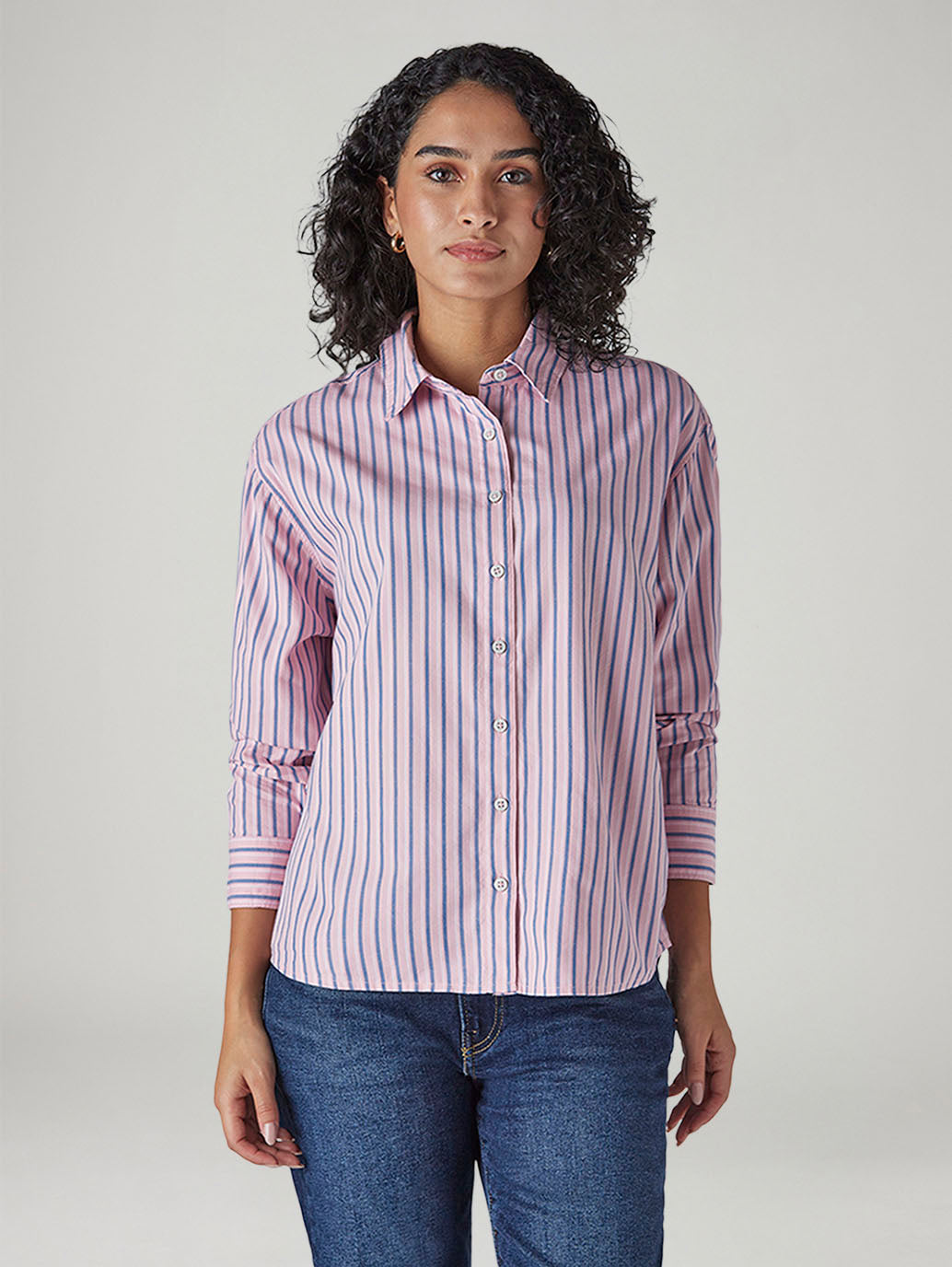 Women's Striped Relaxed Fit Shirt - Front View
