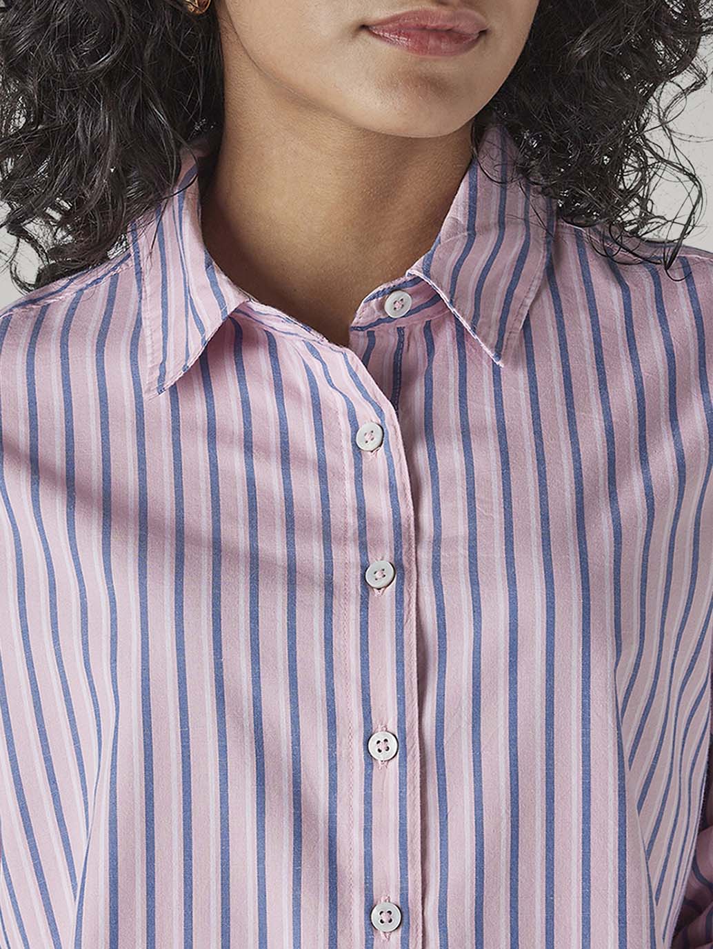 Women's Striped Relaxed Fit Shirt - Detail View