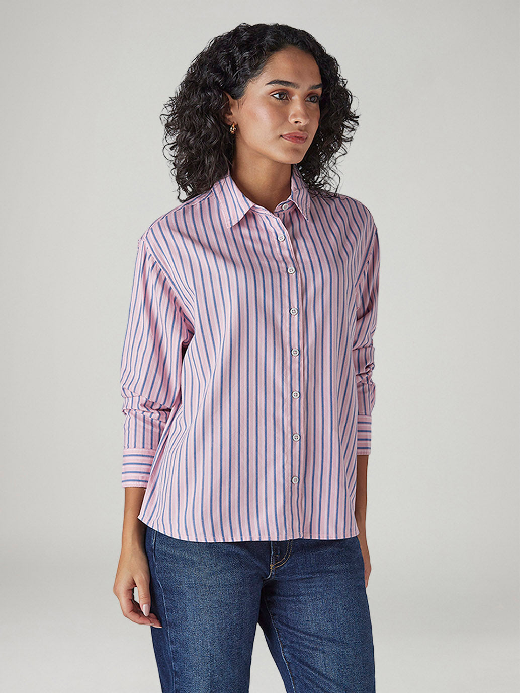 Women's Striped Relaxed Fit Shirt - Side View