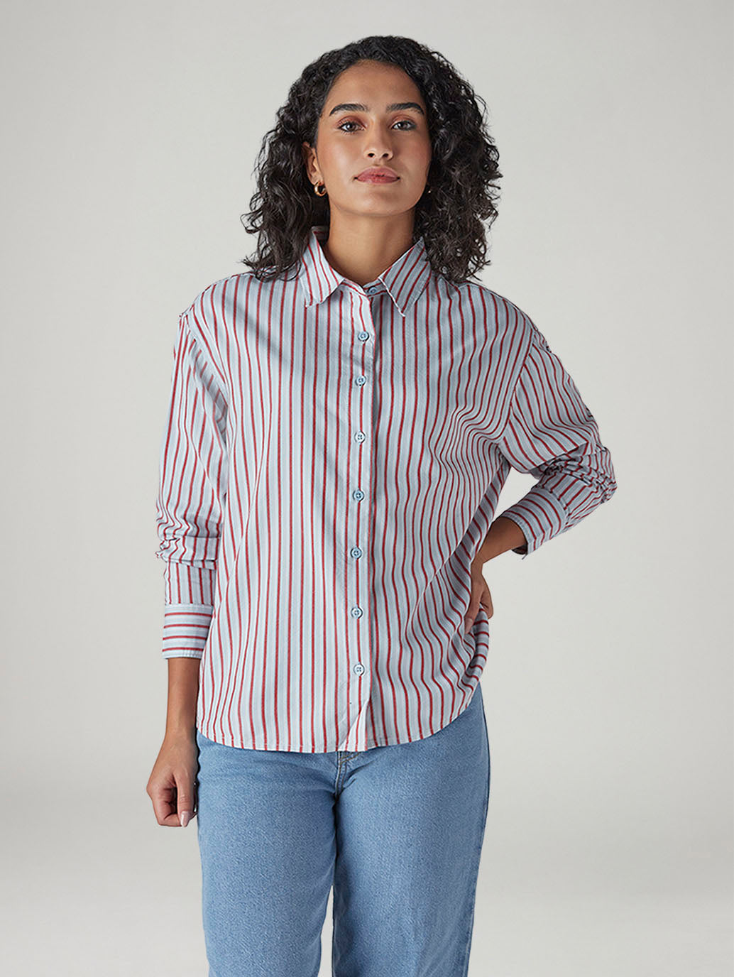 Women's Striped Relaxed Fit Shirt - Front View