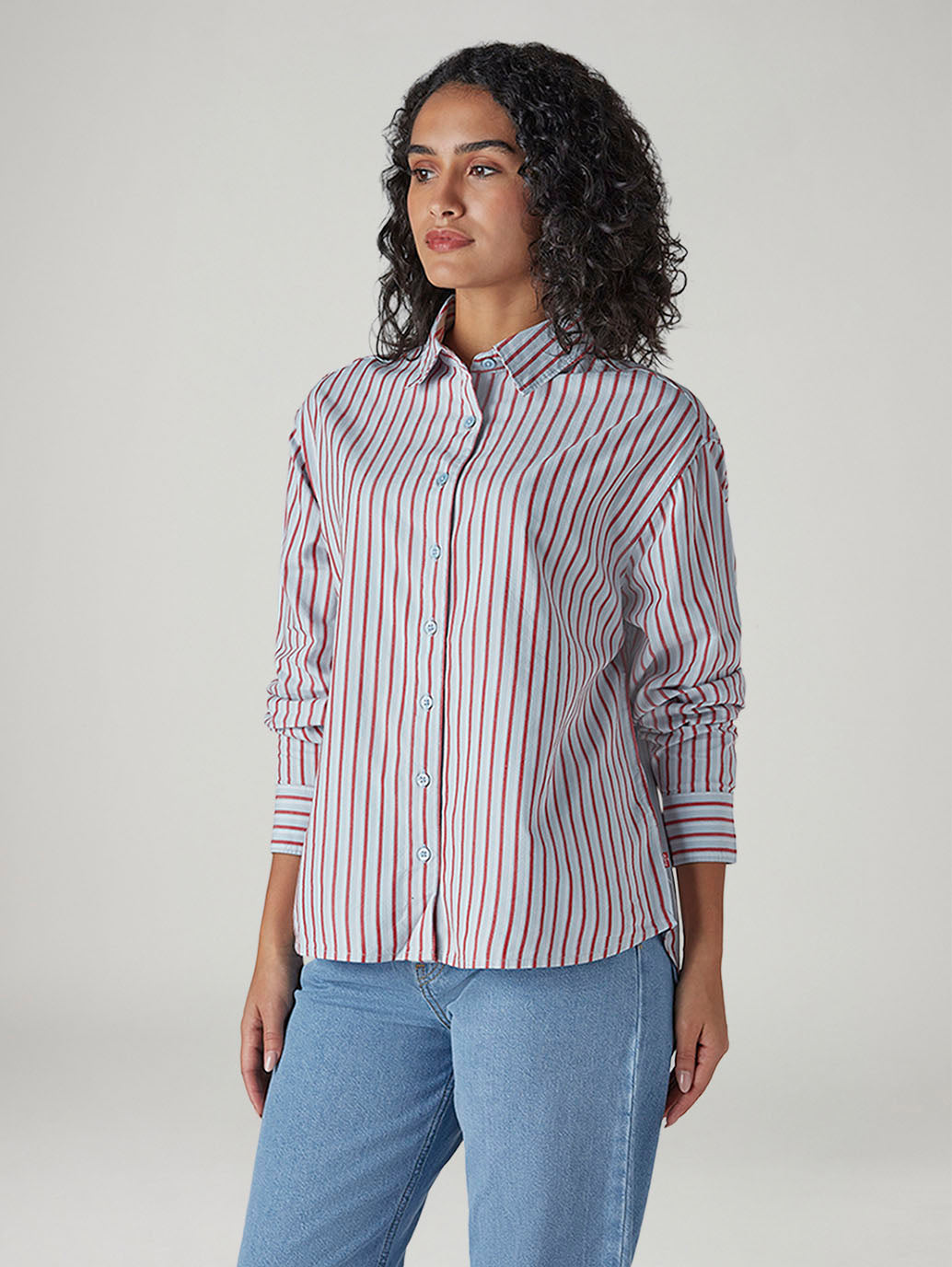 Women's Striped Relaxed Fit Shirt - Side View