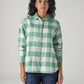 Women's Checkered Relaxed Fit Overshirt - Front View